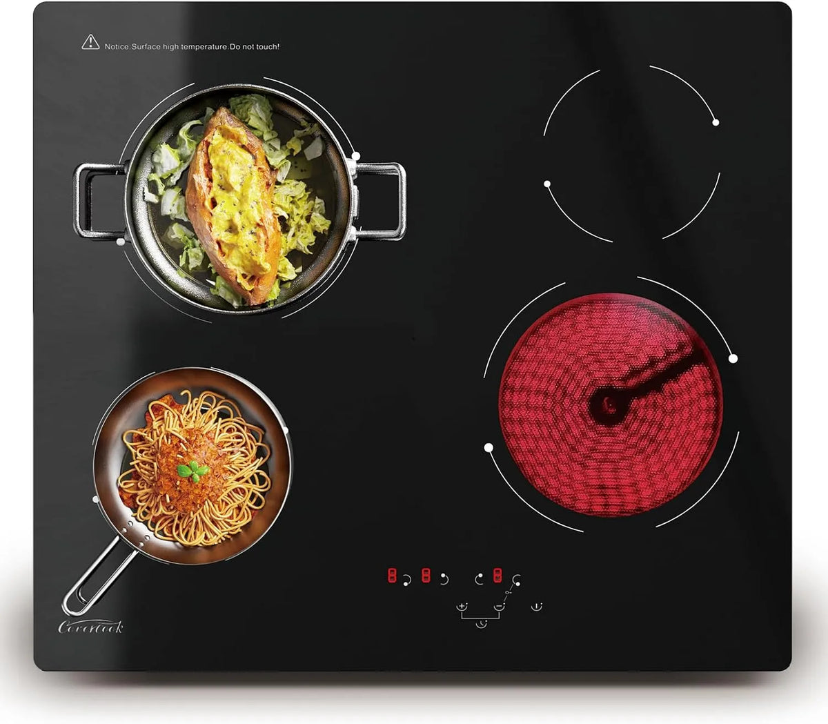 Glaskeramikkochfeld, 60cm, 4 Kochzonen, 6000 W, Touch-Bedienung, Timer, autark, Touch Control, 9 Leistungsstufen, 6000W