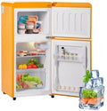 Kühlschrank, 60 L, Energieklasse E, Gefrierfach, 2 Temperaturzonen, LED-Licht, 38L Kühlfach, 7 Temperaturstufen, 60L Gesamtvolumen, Kompakt und Gelb
