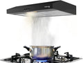 Dunstabzugshaube, 60cm, 200 m3/h, Küchenhaube, GASLAND SR60BP, Abluft- und Umluftbetrieb, Schwarz, 2W LED Helles Licht für die Küche, Mechanische