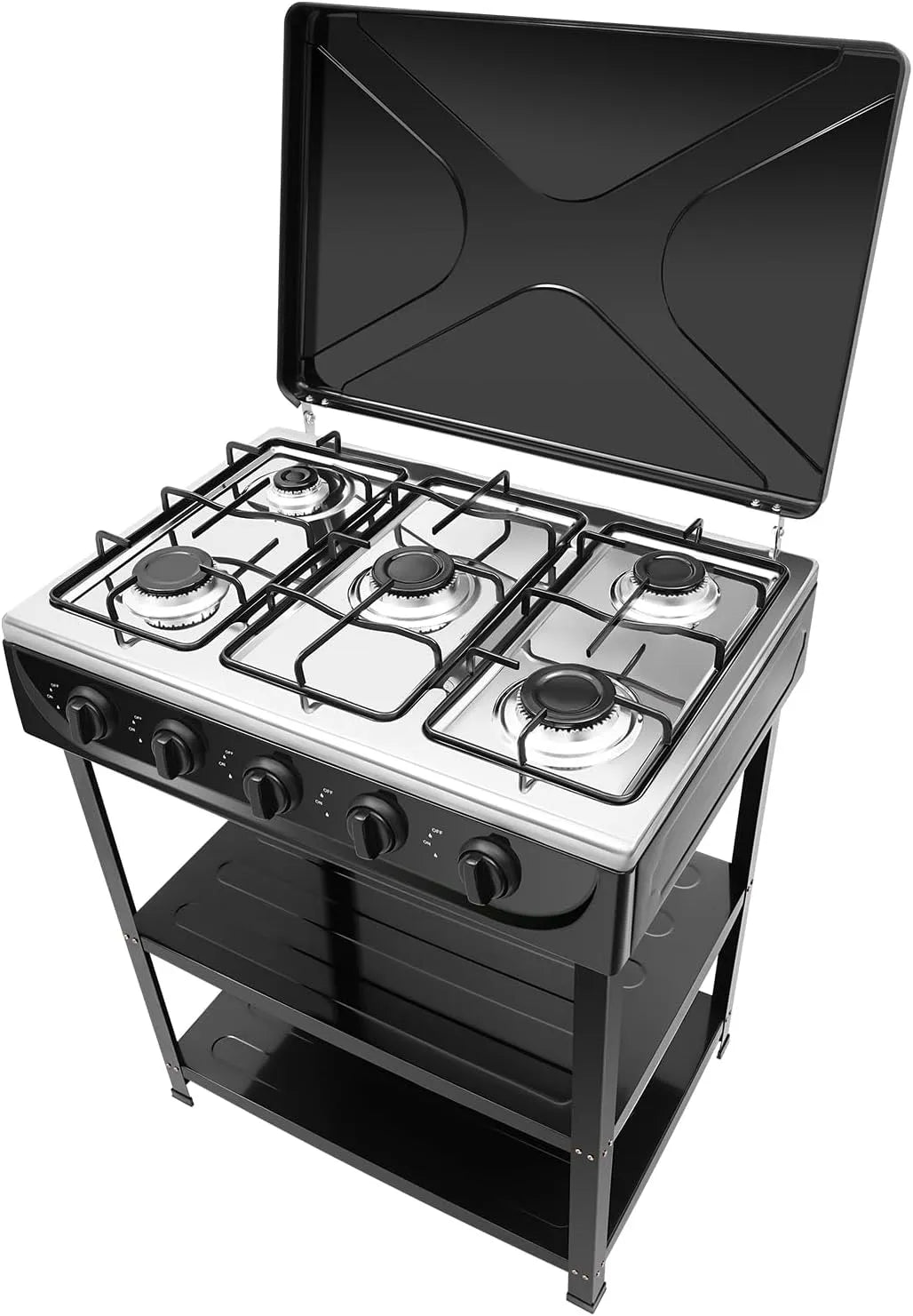 Gaskochfeld, Einbau, autark, Edelstahl, Gaskocher, 2500 Watt, LPG, Erdgas, Einbau Gaskochfeld Edelstahl 5 Flammig
