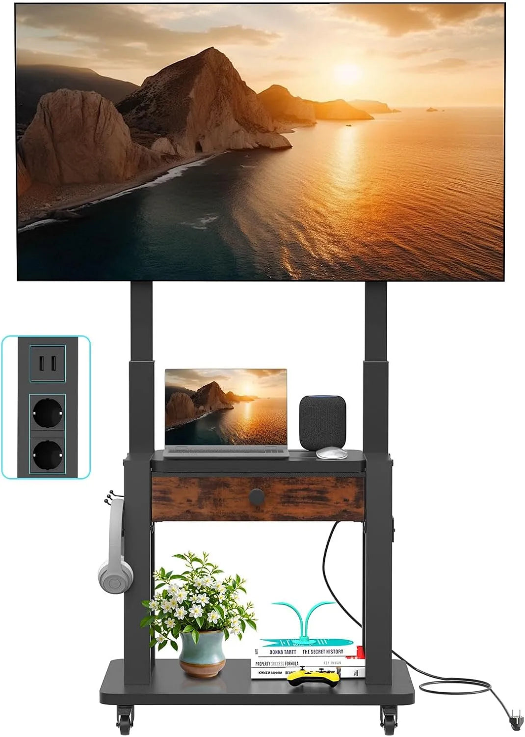 TV-Möbel, 32 Zoll, 600 x 400 mm, Transportrollen, OLED, LCD-Display, Curved Bildschirme bis 100 kg. Mobiler TV-Wagen für LCD/LED, Rollbarer TV-Ständer
