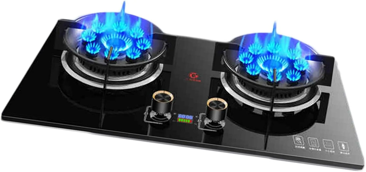 Gaskochfeld, Einbau, Restaurant, Gaskocher, Zeitgesteuerter Tisch-LPG/NG-Herd, 2 KW Doppel-Einbaugasherd Mit Neun Hohlräumen
