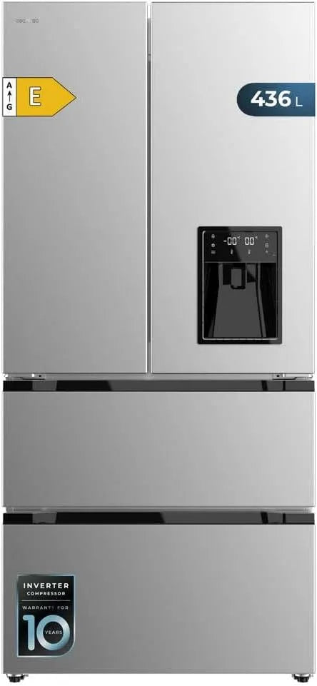 Cecotec Bolero CoolMarket FD 436WD Kühlschrank, 436 L, No Frost, Inverter, Edelstahl, 183 cm Höhe und 83, Inox E, 6 cm Breite, Türalarm