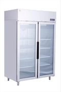 Gefrierschrank GFR1400G, 906 L, LED-Beleuchtung, Gefrierfach, Glas, Tiefkühlschrank, Silber, 10 Einlegeböden, METRO Professional Doppeltüriger