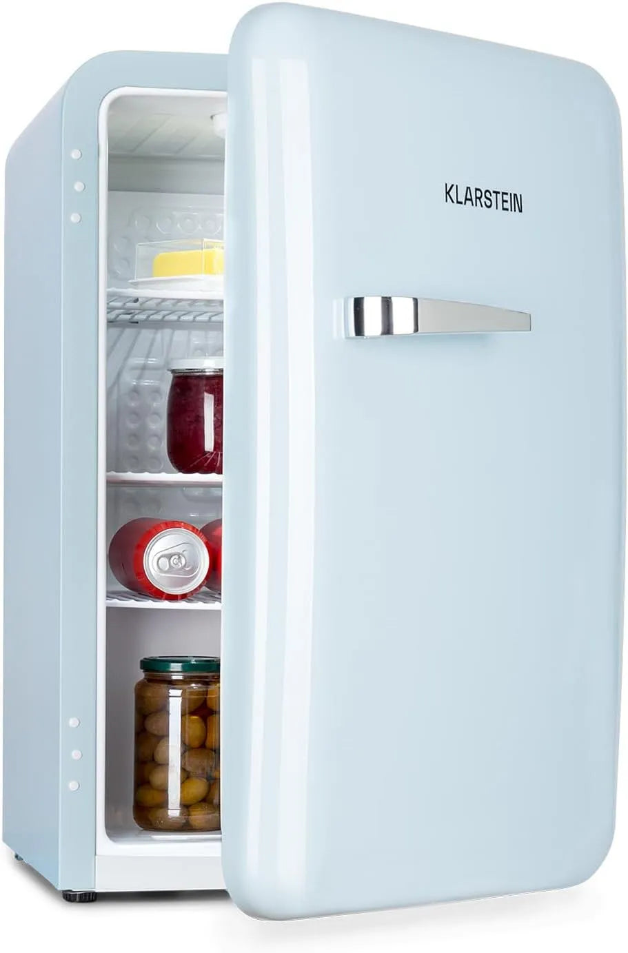 Klarstein Kühlschrank, 70 L, 0 bis 10 °C, freistehend, Blau, kompakte Mini-Bar, Klarstein Audrey Mini - kleiner Kühlschrank, mit 70 Liter