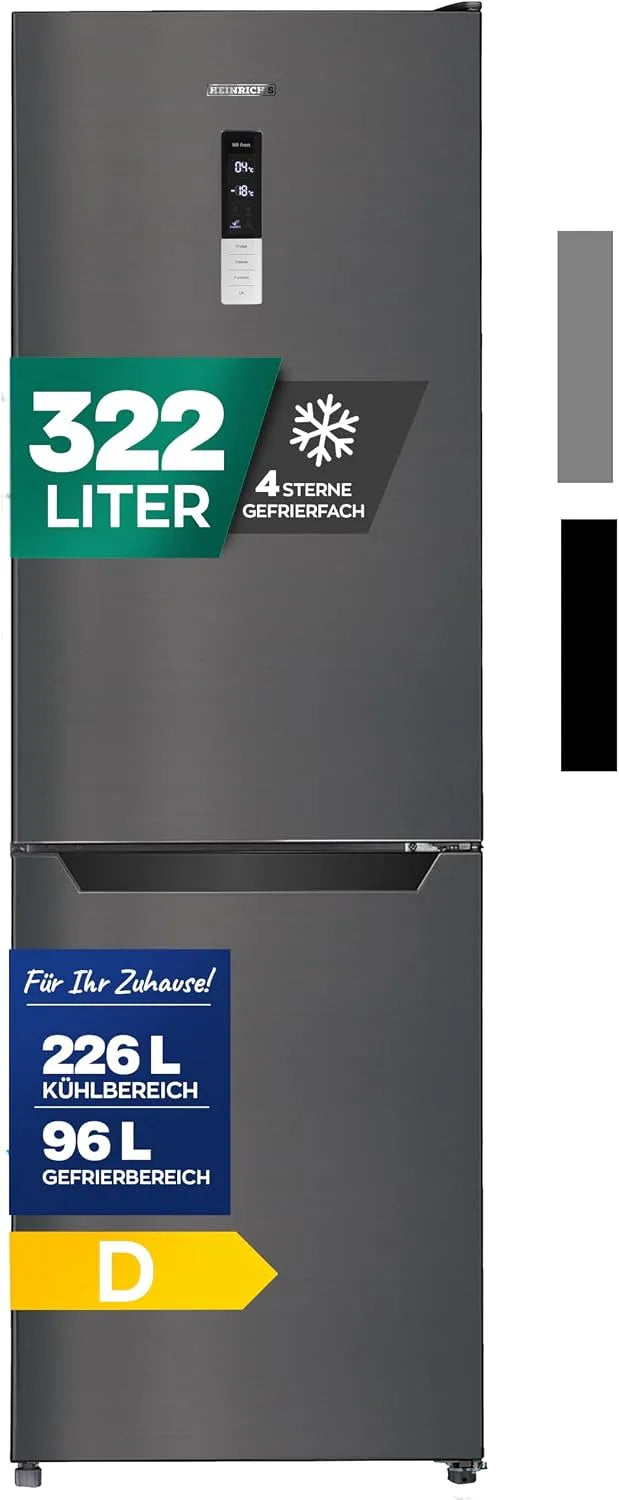Kühl-Gefrierkombination, 322 L, 35 dB, No Frost, freistehend, leise, Kühlschrank mit Gefrierfach, Türanschlag wechselbar, 186cm x 60cm