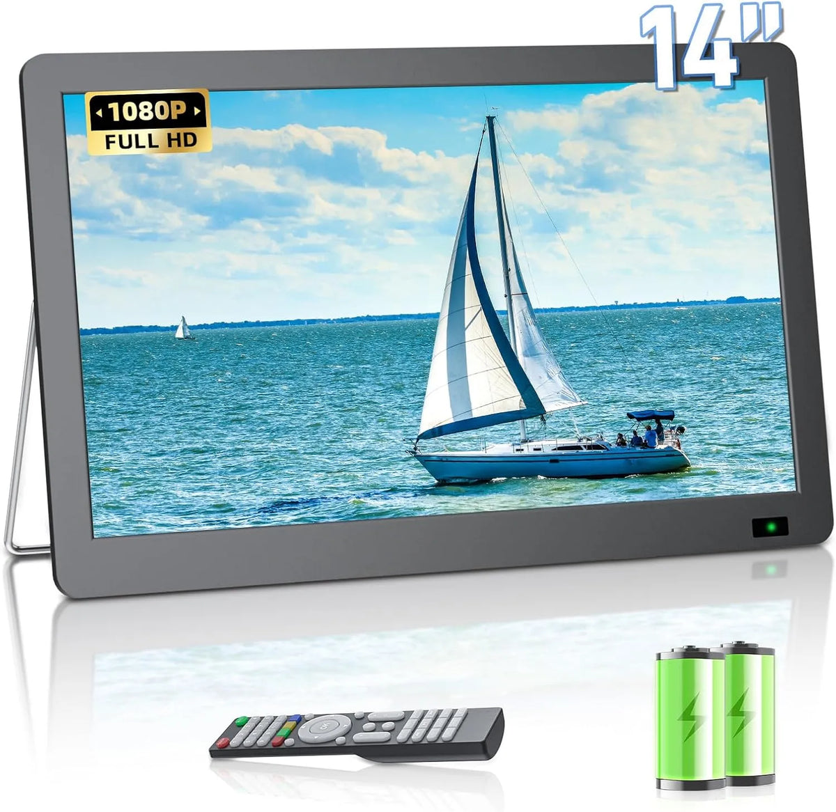 Smart TV, Fernseher, tragbar, DVB-T2, LCD-Display, der mit Batterien aufgeladen Werden kann