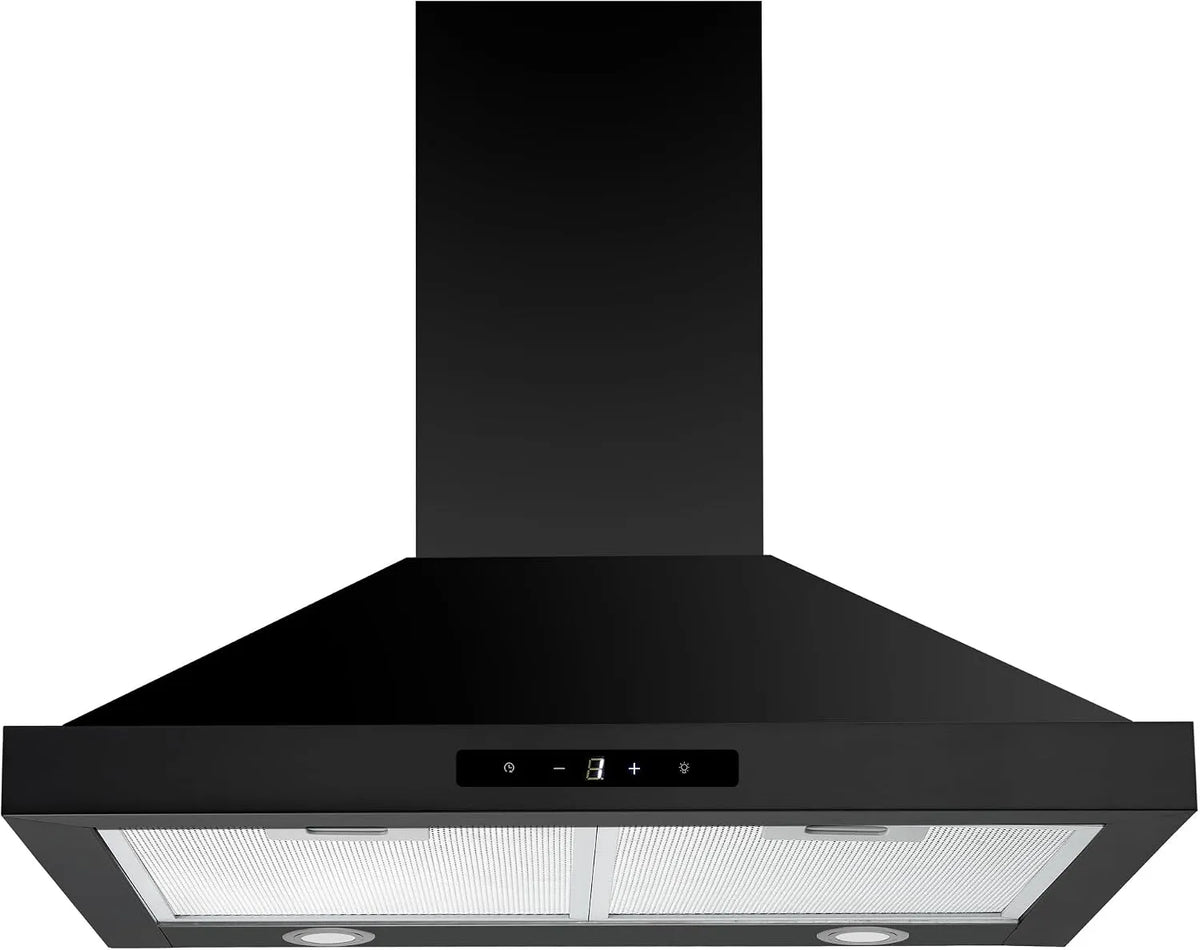 Dunstabzugshaube, 60 cm, 335 m3/h, Energieklasse A, Küchenhaube, Abluft- und Umluftbetrieb, LED-Beleuchtung, Touch-Bedienung, Edelstahl, Schwarz