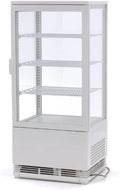 Kühlvitrine, 78 L, 0 bis 12 °C, LED-Beleuchtung, Weiß, 4 Glasflächen, Panorama, belüftet, kompakt und modern