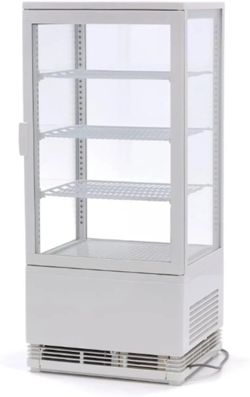 Kühlvitrine, 78 L, 0 bis 12 °C, LED-Beleuchtung, Weiß, 4 Glasflächen, Panorama, belüftet, kompakt und modern