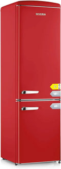 Severin Kühlschrank, 244 L, 1 bis 7 °C, 39 dB, LED-Beleuchtung, Gefrierfach, Rot, RKG 8917, EEK D, Kühlschrank im Retro-Design mit Chrom-Applikationen
