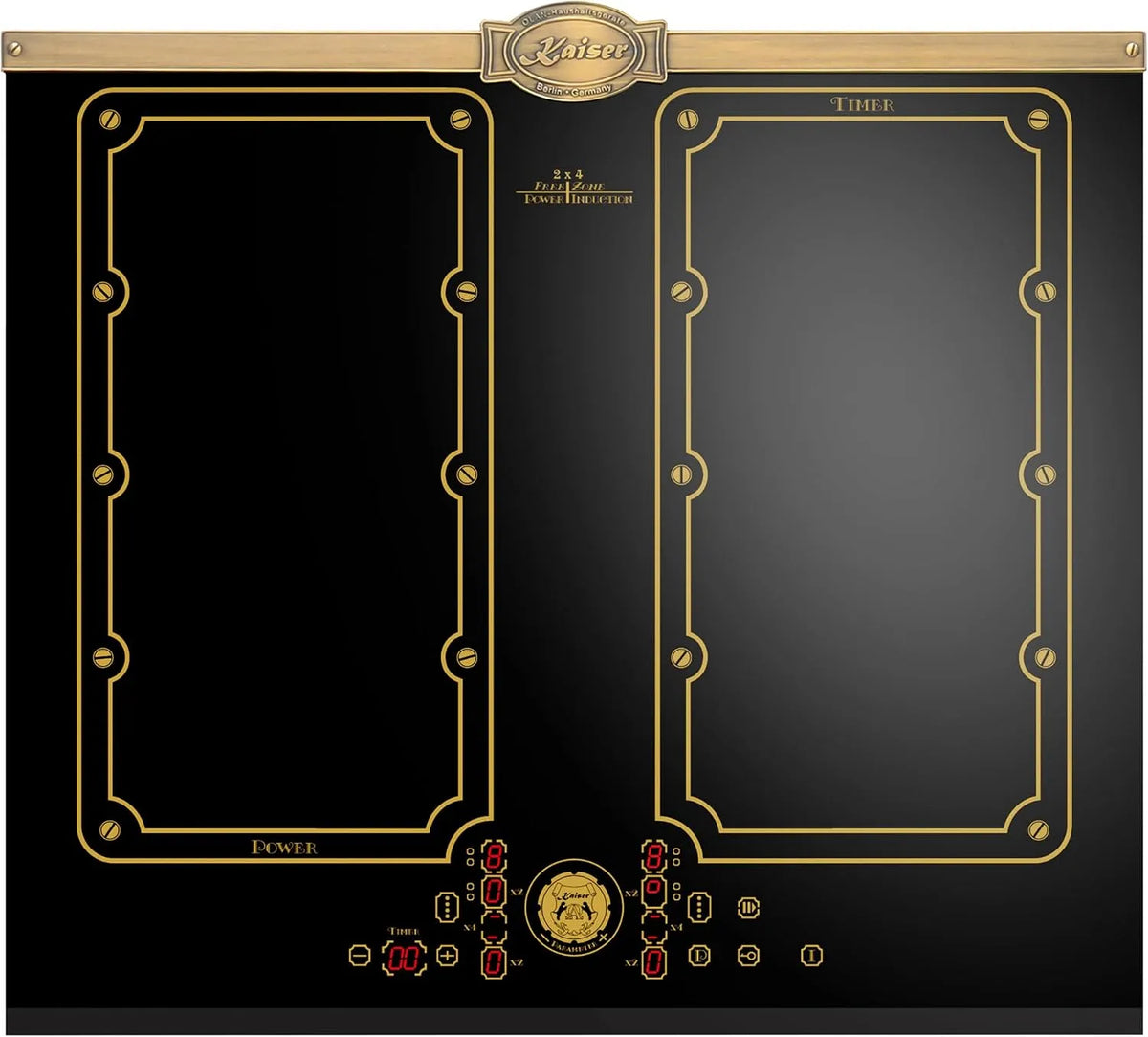 Induktionskochfeld, 60 cm, Induktionsplatte, FREE ZONE mit 2 FLEx Induktions Zonen, Schwarzes Keramik-Glas mit Antique Gold-Leiste