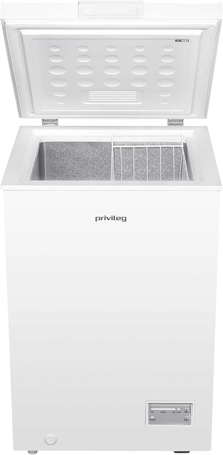 Gefrierschrank, 98 L, Gefrierfach, Tiefkühlschrank, Weiß, Optischer Temperaturalarm, Privileg PRCF 984 E Gefriertruhe, Supergefrierfunktion