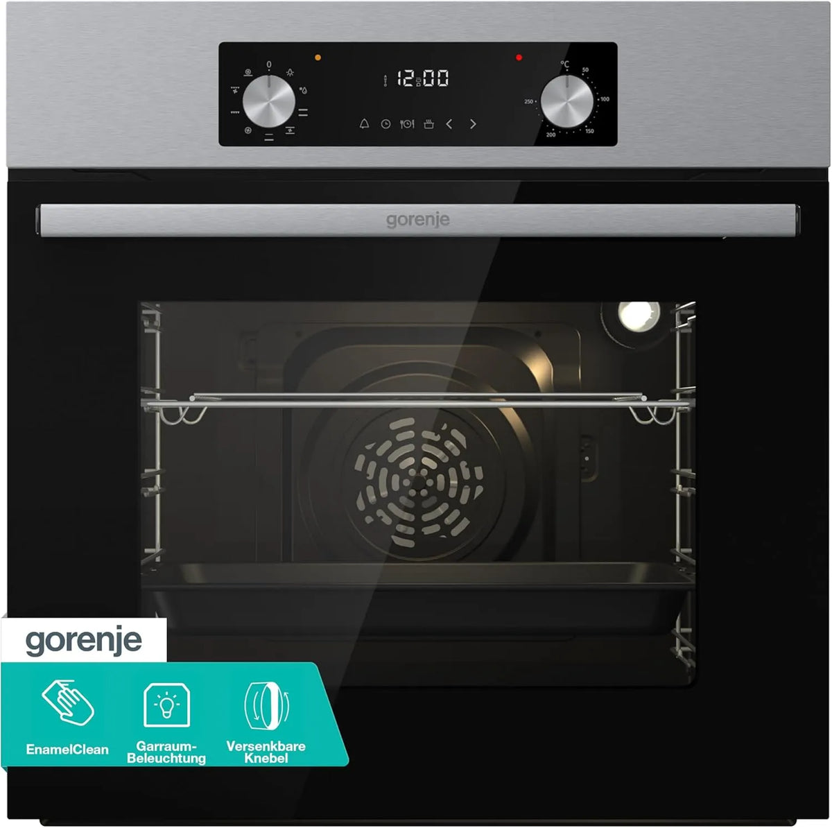 Gorenje BOA6737AO1x 2fach Backofen, 60x 56x 58 cm, 73 L, Einbau, 2 Temperaturzonen, 2fach verglast, 73 Liter, 250° maximale Ofentemperatur, Minimale