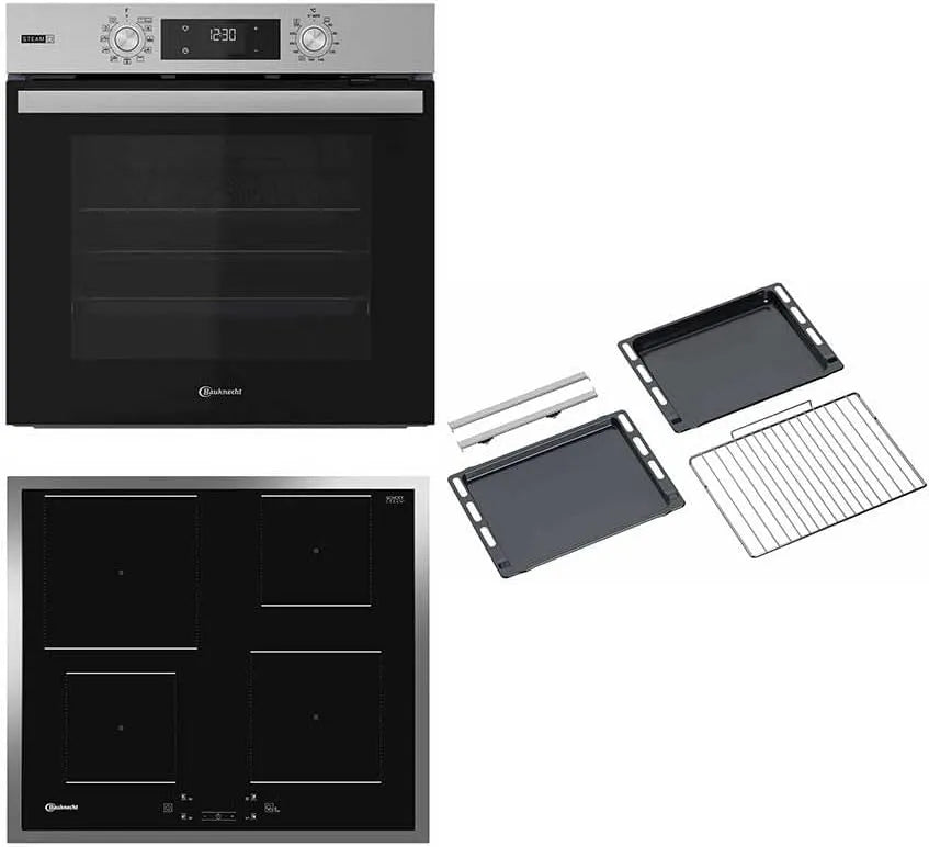 Bauknecht 60cm, Inox Backofen, Einbau, Edelstahl, Heißluftbackofen mit 12 Funktionen, Induktions-Kochfeld, Gentle Steam, EEK A+
