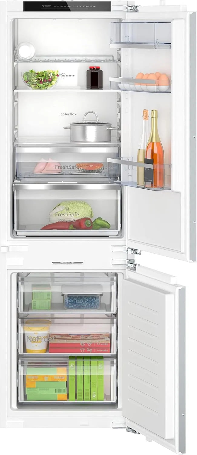 NEFF KI7863DD0 Kühl-Gefrierkombination, 184 L, 177, 2x55, 8 cm, No Frost, Einbau, Kühlschrank mit Gefrierfach, 76L Gefrieren, NoFrost, N 70, SoftClose