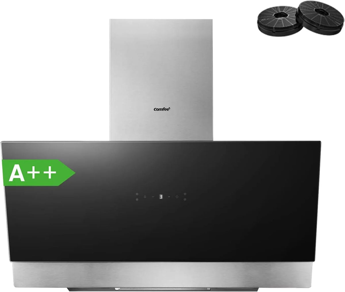 Dunstabzugshaube, 90cm, 867 m3/h, Küchenhaube, COMFEE' ANGJ72B-90PRO-EU, kopffrei und schräg
