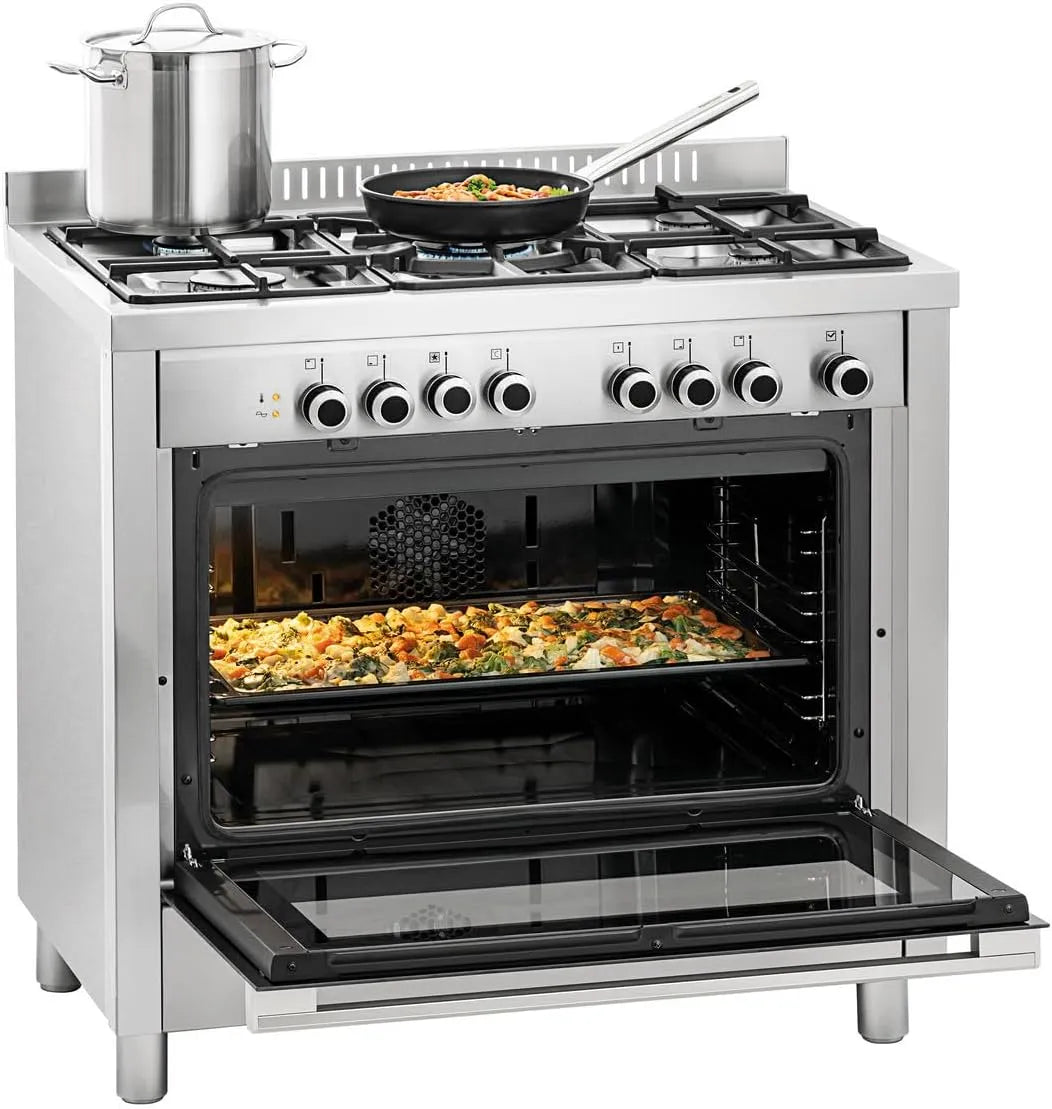 Modell 5-Flammen-Gasherde, professionelle 5-Flammen-Gasherde mit Elektroofen, MBH Industriekocher mit Gasofen, Gastronomie, für Bar und Restaurant