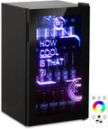 Kühlschrank, 98 L, 0 bis 15 °C, 39 dB, Glas, Schwarz, lautlos 39dB, Küche, HCK 98L Getränkekühlschrank mit Cyberpunk RGB Beleuchtung