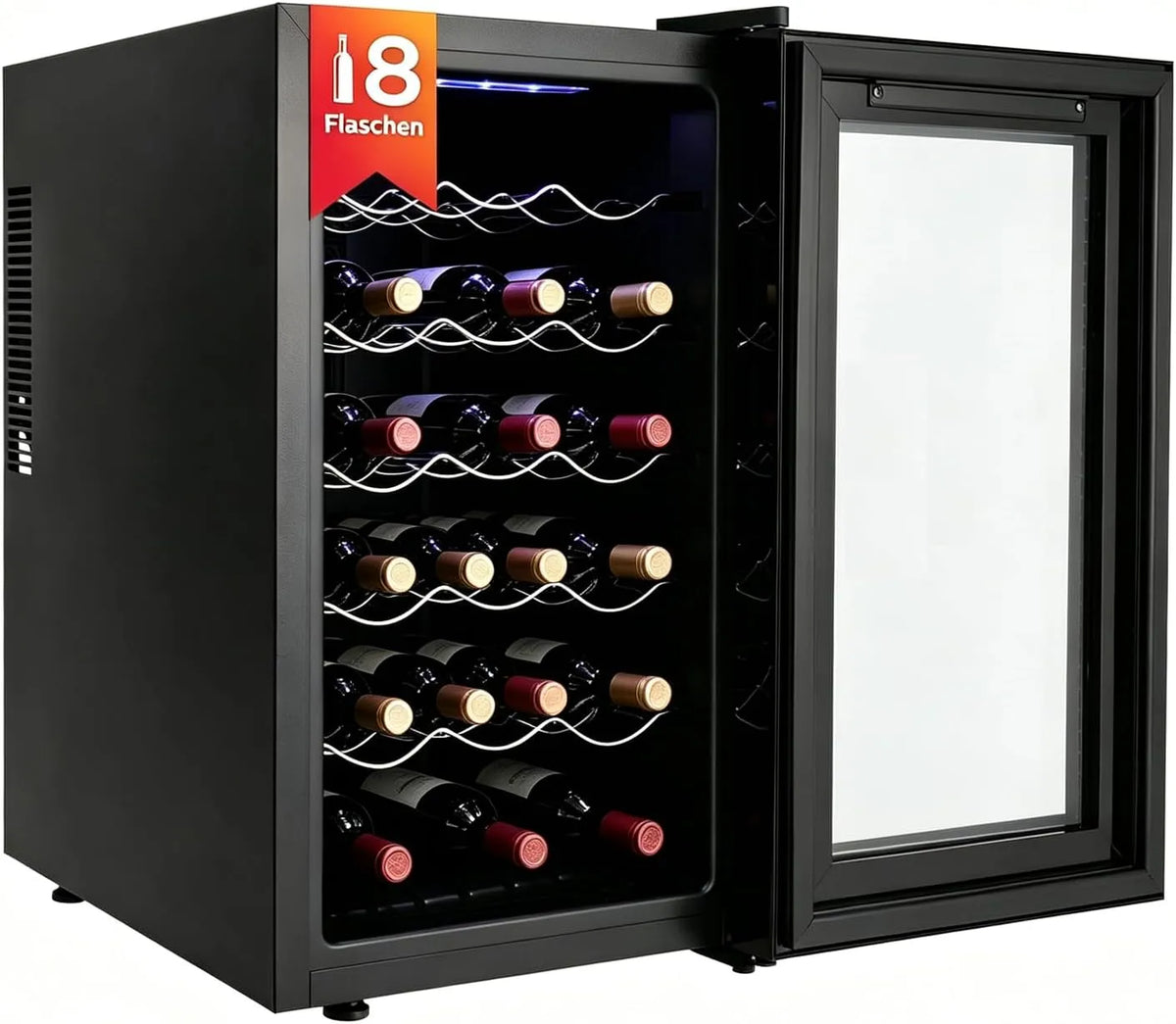 Weinkühlschrank, 46 L, 18 Flaschen, Glas, Weinkühlschrank 18 Flaschen 46L Getränkekühlschrank mit Glastür