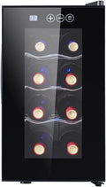 Weinkühlschrank, 23 L, 8 Flaschen, 8 bis 18 °C, Glas, freistehend, Touch-Bedienung, leise, Schwarz, LED, Weintemperierschrank