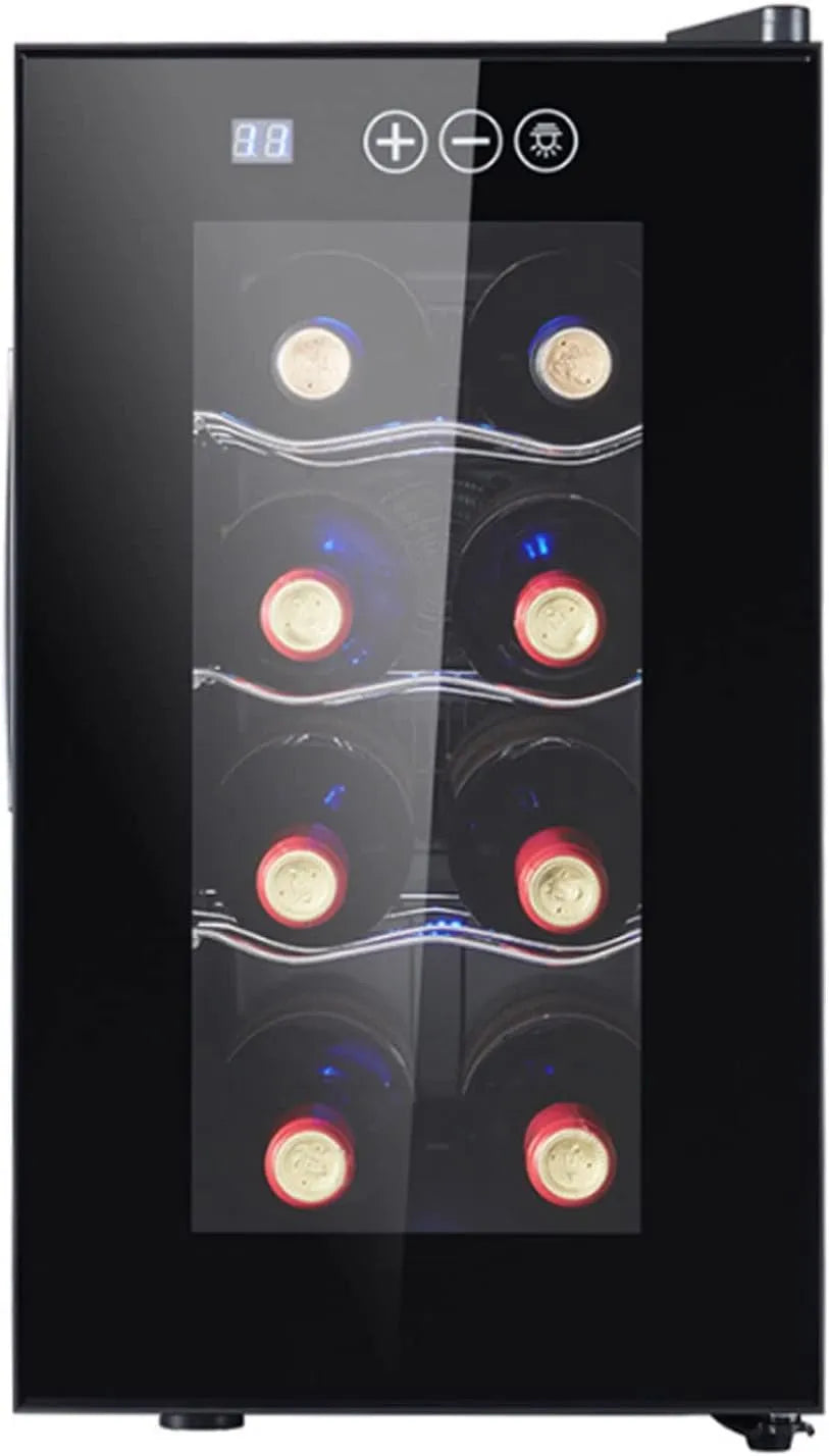 Weinkühlschrank, 23 L, 8 Flaschen, 8 bis 18 °C, Glas, freistehend, Touch-Bedienung, leise, Schwarz, LED, Weintemperierschrank