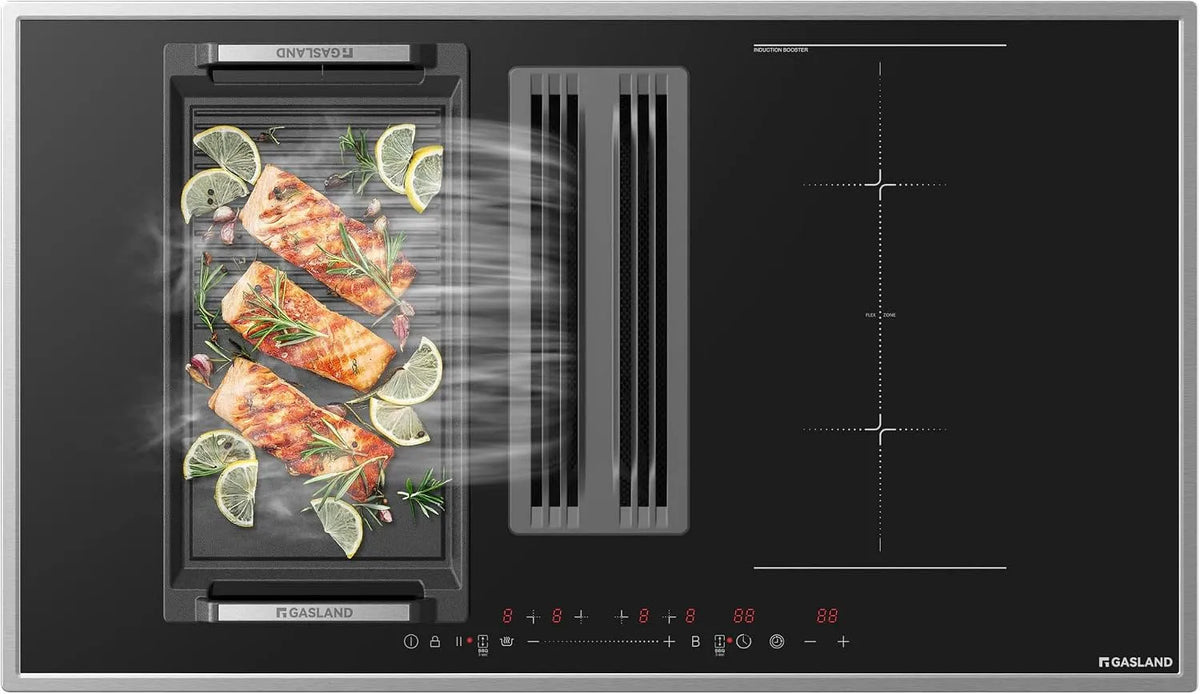 Induktionskochfeld, 90 cm, 7400 W, Induktionsplatte, GASLAND IH904BFRB, Boost, Einbau, autark, Grill, Edelstahl, 7400W