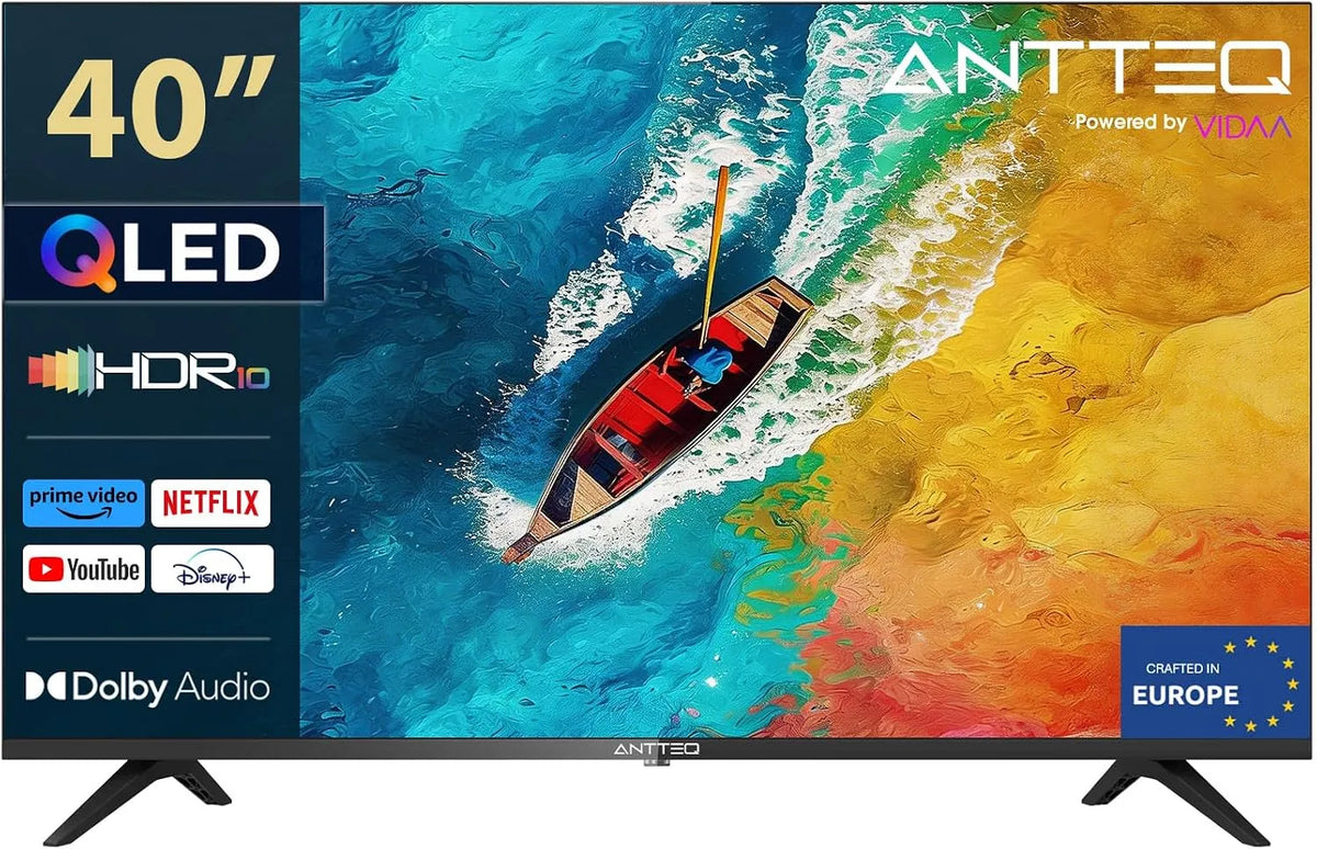 Smart TV, 40 Zoll, Fernseher, Antteq AV40F5Q, QLED, HDR, Triple-Tuner DVB-T2, S2, WLAN, Bluetooth, Full HD, App Store, DAZN, WiFi, Netflix, Rakuten TV