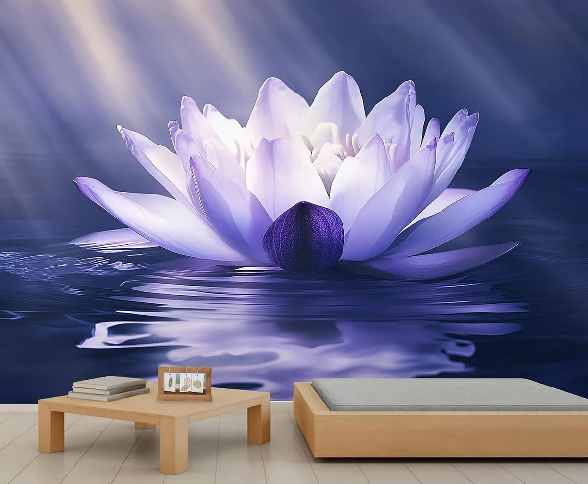 Fototapete, 400 x 280 cm, Lotus 3D-Tapete, 3D-Optik, Wohnzimmergestaltung, Bar, TV-Hintergrund, Lotus Wandbild, Zen, Schlafzimmer, Hotel, Dekoration
