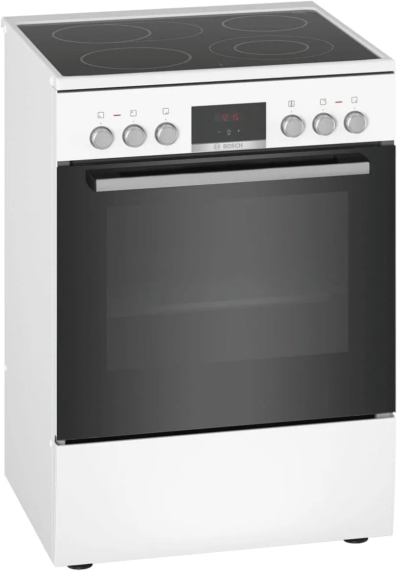 Bosch Serie 4 HKR39C220 Standherd mit Backofen, 60 cm, 3 Ebenen, 3D-Optik, Weiß, Erweiterbare Kochzone für großes Kochgeschirr, LED-Display-Steuerung