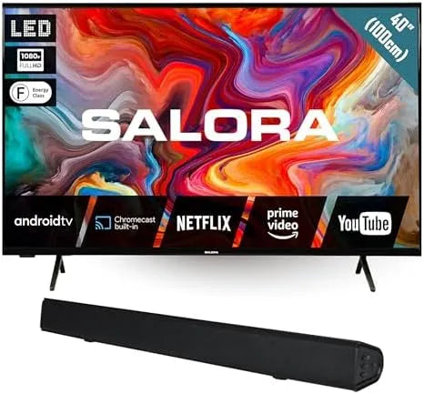 Smart TV SBO680, 40 Zoll, 3 HDMI, Fernseher, HDR, WLAN, Bluetooth, Android OS, Full HD, 1 Soundbar 80W, HDR10, 3x HDMI ARC, Heimkino Set mit
