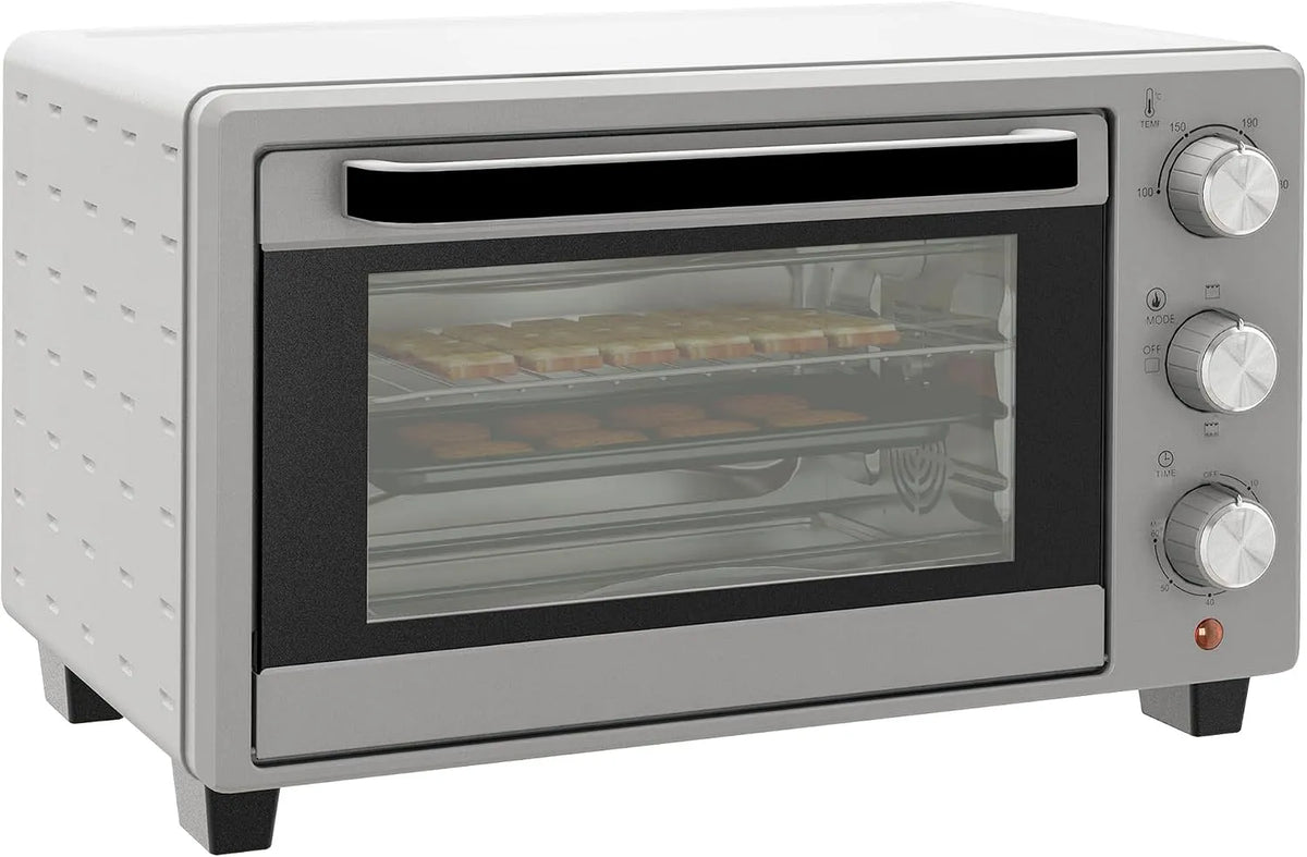Backofen, 21 L, 1400 W, 100 bis 230 °C, HOMCOM, Timer, kompakt, Silber, HOMCOM Mini Backofen 21L 1400W 100-230°C 60 Min. Timer mit Fenster Silber