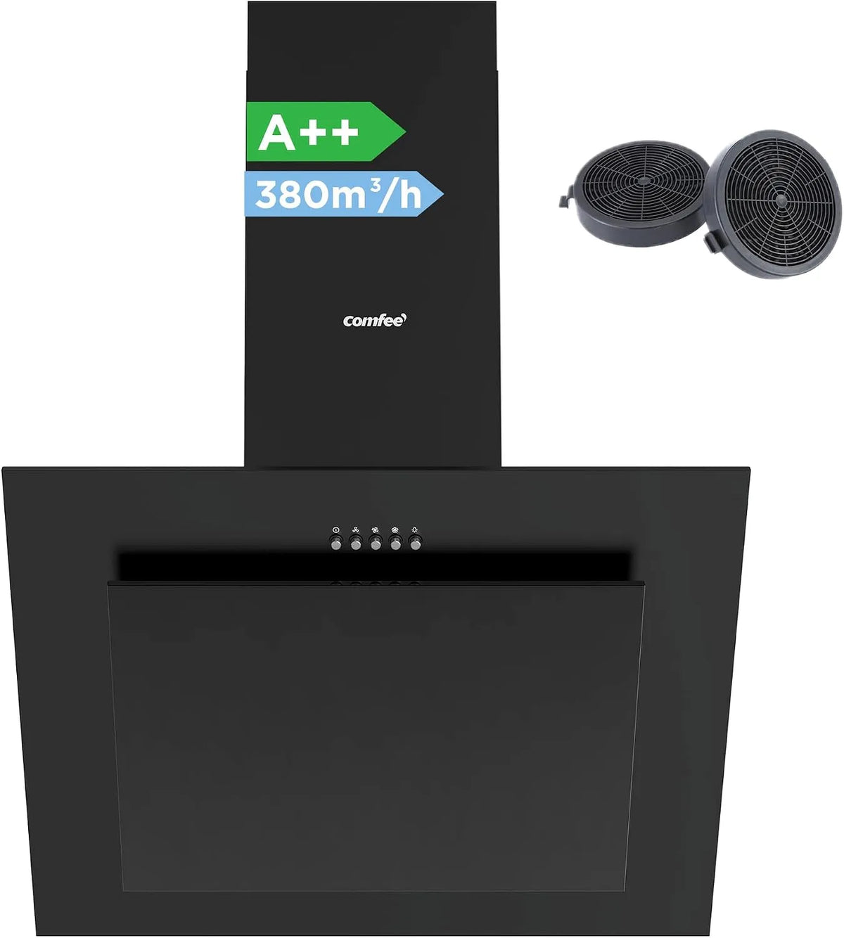 Dunstabzugshaube, 60cm, Küchenhaube, COMFEE' CH60J78EM4A2B, kopffrei und schräg, Abluft- und Umluftbetrieb