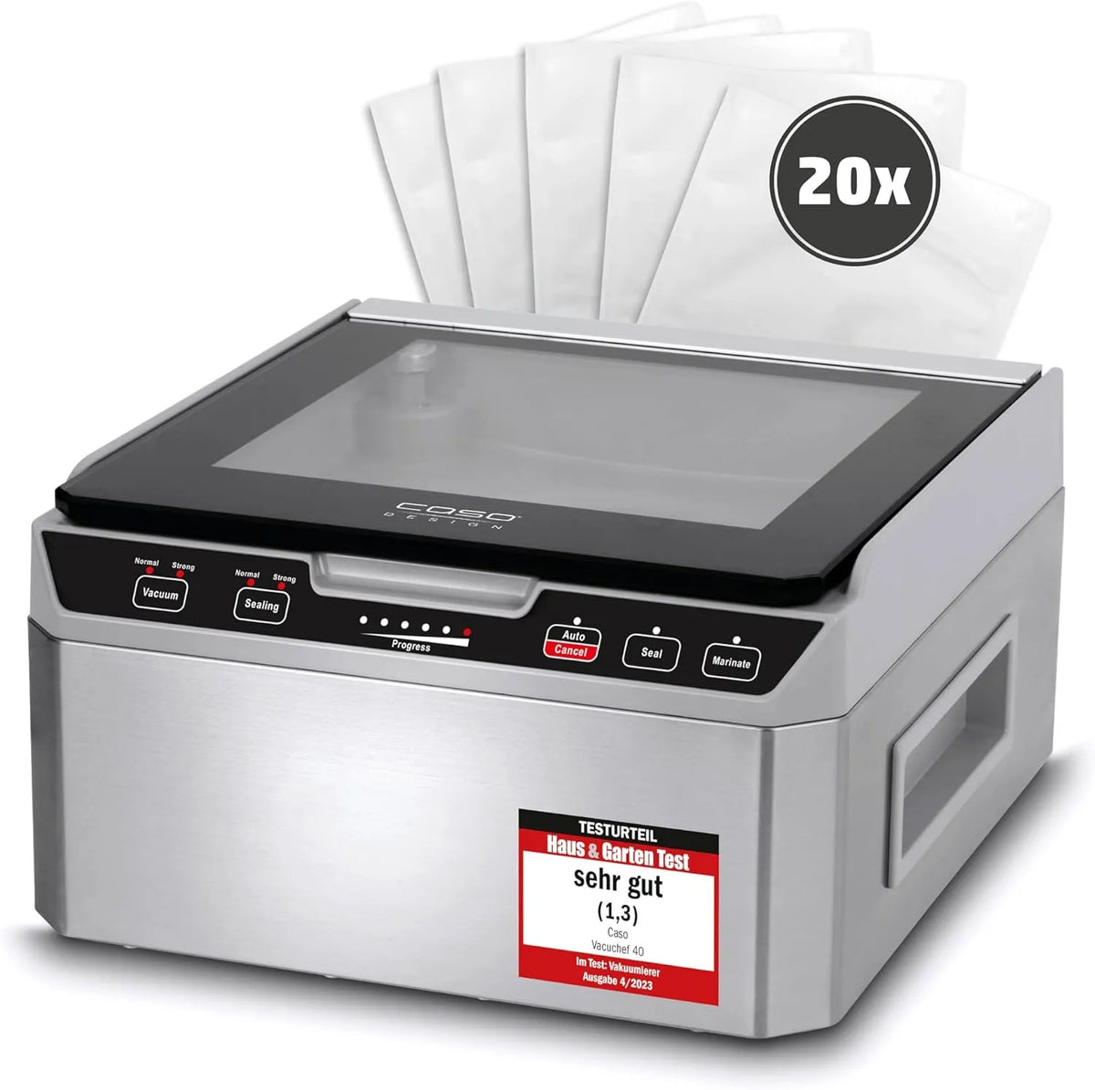 Caso Kammervakuumierer Aus Edelstahl, VacuChef 40, 3L Vakuumkammer 70 Liter, Minute, Doppelte SchweiÃŸnaht, 1417, Einstellbare Vakuum- Und