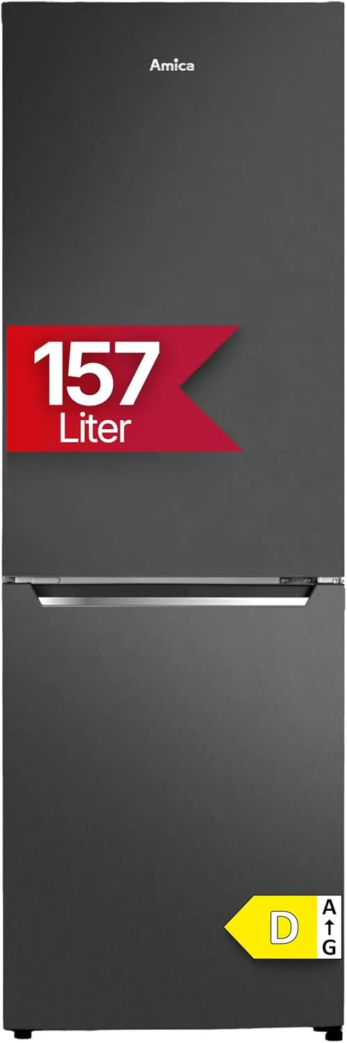 Amica Kühl-Gefrierkombination, 157 L, 144x47, 4x49, 5 cm, freistehend, LED-Beleuchtung, Edelstahl, Kühlschrank mit Gefrierfach, Schwarz