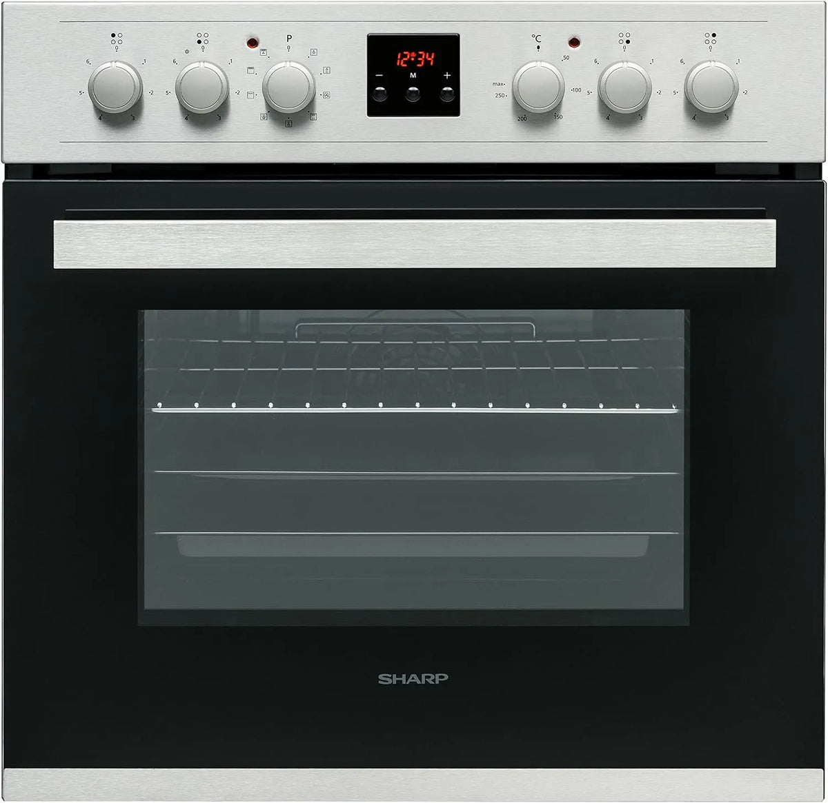 Sharp K-62D19IM0-EU Backofen, 60 cm, 78 L, Energieklasse A, Einbau, Edelstahl, versenkbare Drehknebel, Multifunktionsbackofen, 78 Liter, Heißluft
