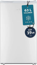 Gefrierschrank, 63 L, 39 dB, freistehend, Gefrierfach, leise, Camping, Tiefkühlschrank, Weiß, für Küche, Büro, Keller, Türanschlag wechselbar