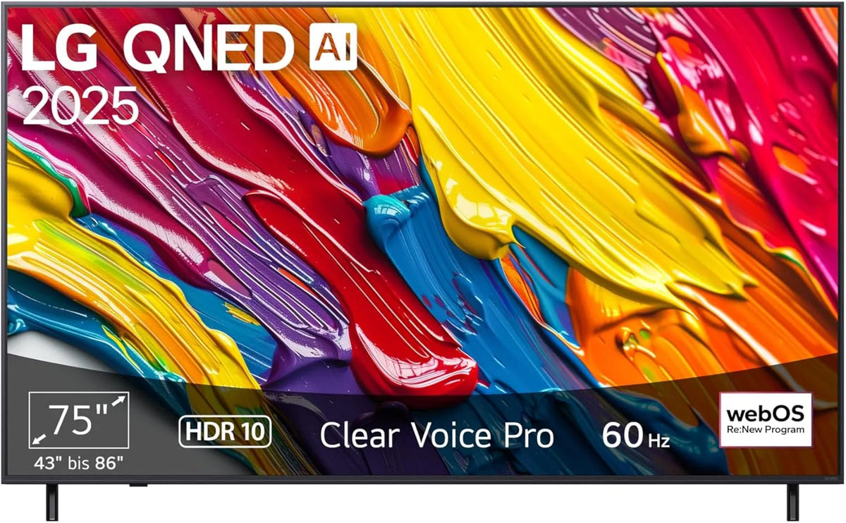LG 75QNED82A6B Gen8 Smart TV, 75 Zoll, 60 Hz, Fernseher, 4K UHD, webOS, Modelljahr 2025, α7 4K AI Prozessor, 190 cm, webOS 25, 4K QNED AI TV, 60Hz
