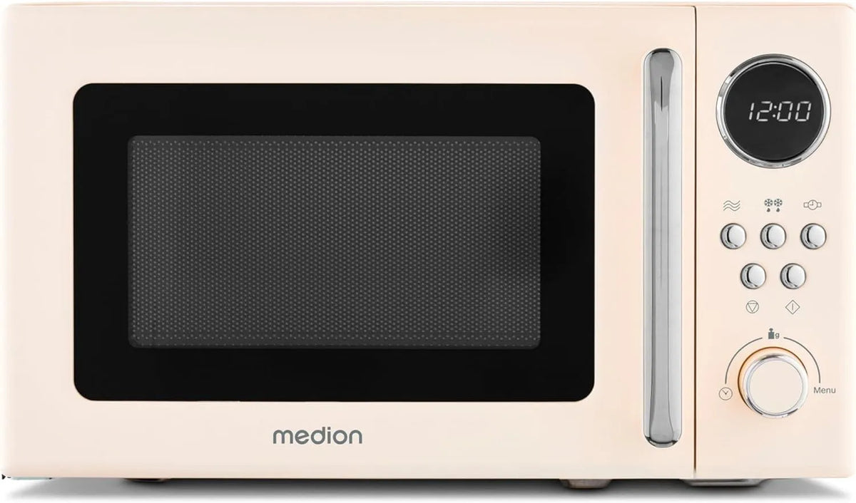 Mikrowelle MD15000, 20 L, Auftaufunktion, Mikrowellenofen, 800 Watt, 8 Automatikprogramme, 5 Mikrowellenstufen, MEDION Retro Mikrowelle klein