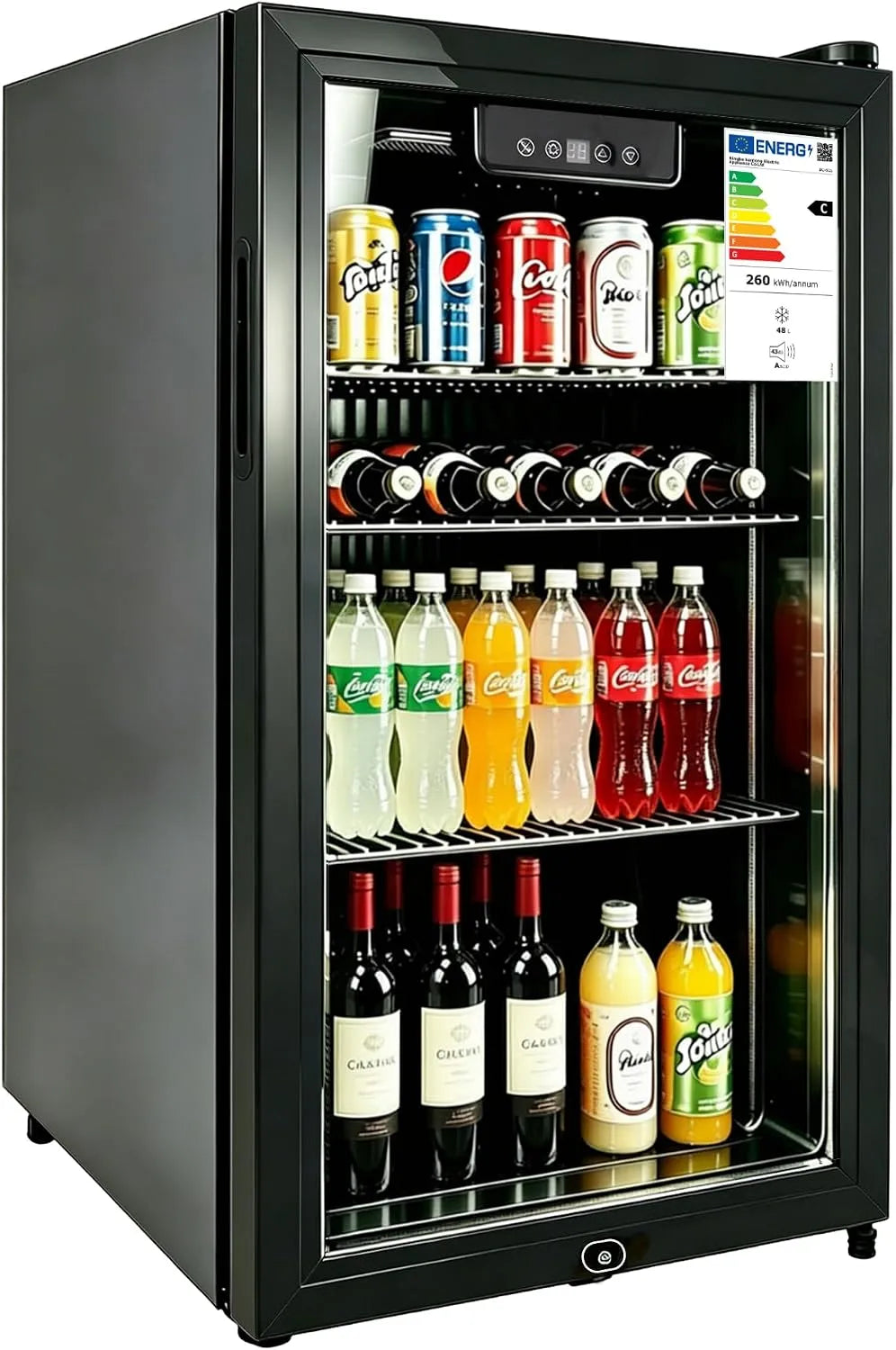 Weinkühlschrank, Weinkühler, Glas, freistehend, leise, LED-Display & Innenbeleuchtung