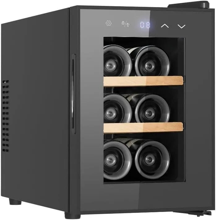 Weinkühlschrank, 39.3 x 26.5 x 49.5 cm, 6 Flaschen, Glas, freistehend, Schwarz